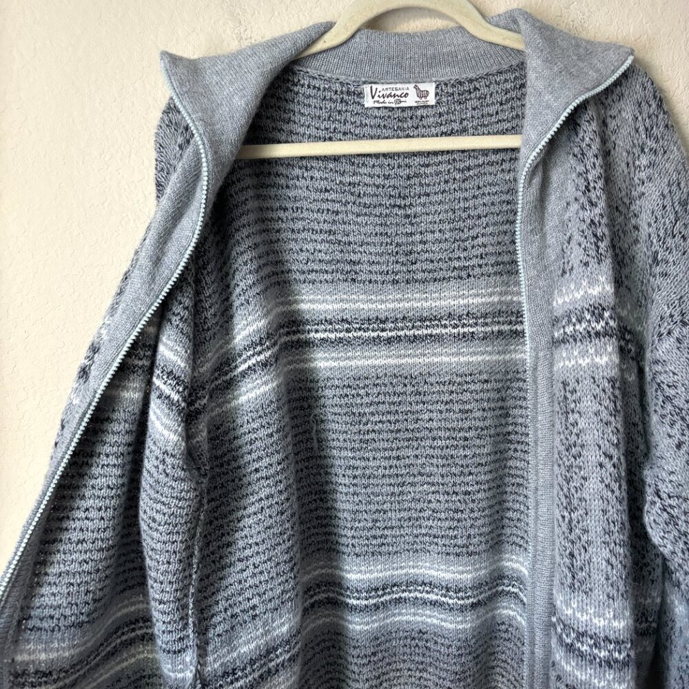 Baby Alpaca Men's XL Printed Gray Full Zip Front Cardigan Jacket Made in Peru - Picture 12 of 12